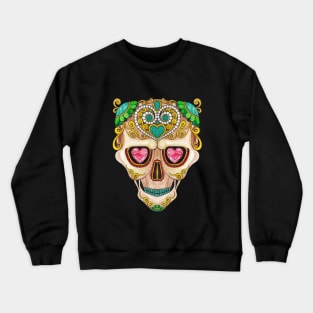 Sugar skull fancy vintage turquoise diamond and gems day of the dead. Crewneck Sweatshirt